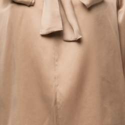 Pre Owned Max Mara Beige Satin Silk Neck Tie Detail Long Sleeve Blouse L