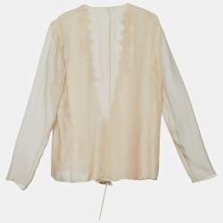 Max Mara Light Beige Silk Ruffle Detail Wrap Blouse L