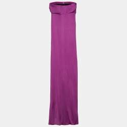 Pre Owned Max Mara Purple Silk Jersey Strapless Maxi Dress S
