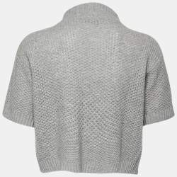 Pre Owned Max Mara Grey Cashmere Turtleneck Cropped Cardigan M