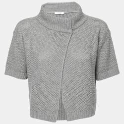 Pre Owned Max Mara Grey Cashmere Turtleneck Cropped Cardigan M