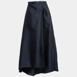 Pre Owned Max Mara Navy Blue Silk Pleated Maxi Skirt S