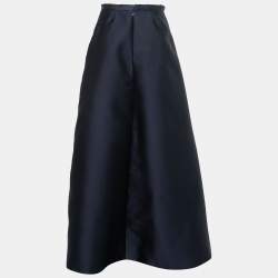 Pre Owned Max Mara Navy Blue Silk Pleated Maxi Skirt S