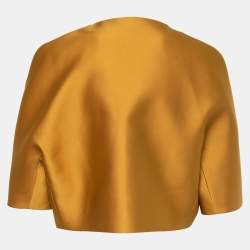 Pre Owned Max Mara Yellow Silk Satin Cropped Cape Jacket L