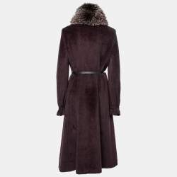 Pre Owned Max Mara Dark Purple Wool Detachable-Collar Belted Coat L   