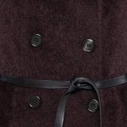 Pre Owned Max Mara Dark Purple Wool Detachable-Collar Belted Coat L   