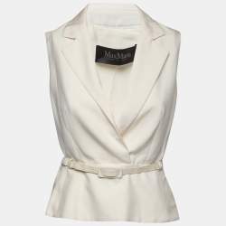 Pre Owned Max Mara Cream Silk-Crepe Belted Cariddi Top S