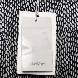 Pre Owned Max Mara Navy Blue Printed Silk & Knit Ponera Midi Dress L