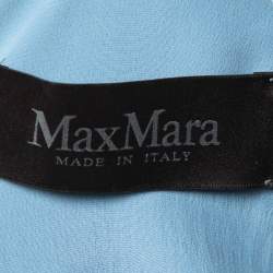 Pre Owned Max Mara Blue Silk Wrap Effect Long Sleeve Blouse M