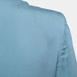 Pre Owned Max Mara Blue Silk Wrap Effect Long Sleeve Blouse M