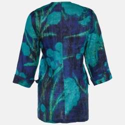 Pre Owned Max Mara Vintage Blue & Green Floral Print Linen Coat M