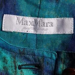 Pre Owned Max Mara Vintage Blue & Green Floral Print Linen Coat M