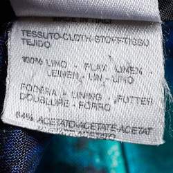 Pre Owned Max Mara Vintage Blue & Green Floral Print Linen Coat M