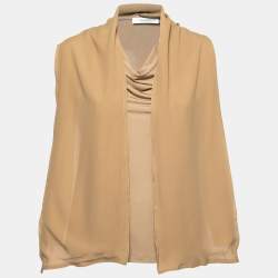 Pre Owned Max Mara Beige Knit Tie Detail Sleeveless Top M