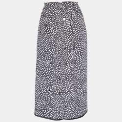 Max Mara Monochrome Printed Silk Stud Detail Midi Skirt M