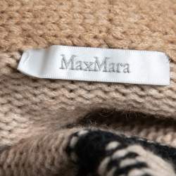 Max Mara Beige Patterned Wool Belted Open-Front Cardigan M