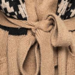 Max Mara Beige Patterned Wool Belted Open-Front Cardigan M