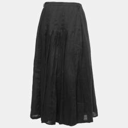 Pre Owned Max Mara Black Linen Pleated Wrap Skirt M