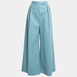Pre Owned Max Mara Blue Cotton Wide Leg Trousers L