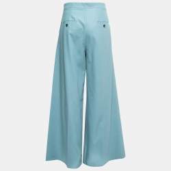 Pre Owned Max Mara Blue Cotton Wide Leg Trousers L