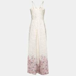 Pre Owned Max Mara Cream Floral Embossed Jacquard Gown M