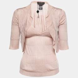 Pre Owned Max Mara Light Pink Stretch-Knit Top & Shrug Set M