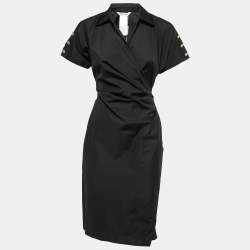 Pre Owned Max Mara Black Cotton Wrap Detail Short Sleeve Dress XS