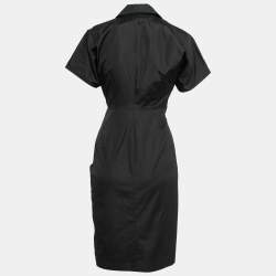 Pre Owned Max Mara Black Cotton Wrap Detail Short Sleeve Dress XS
