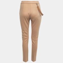 Pre Owned Max Mara Tan Brown Fleece Wool Slim Leg Trousers S