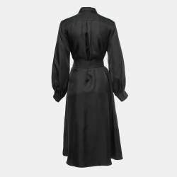 Pre Owned Max Mara Black Silk A line Midi Dress S