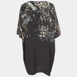 Pre Owned Max Mara Black Owl Printed Silk Oversized Bianca Dress XL