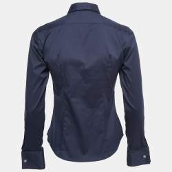 Max Mara Dark Blue Stretch Cotton Pleated Shirt XS