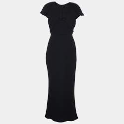 Pre Owned Max Mara Black Crepe Drape Detail Maxi Dress M