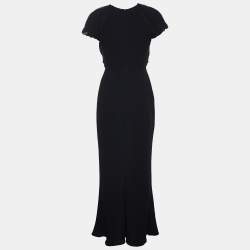 Pre Owned Max Mara Black Crepe Drape Detail Maxi Dress M
