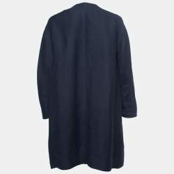Pre Owned Max Mara Navy Blue Linen Blend Open Long Coat L