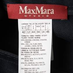 Pre Owned Max Mara Navy Blue Linen Blend Open Long Coat L