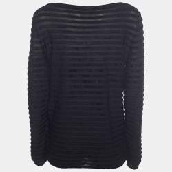 Max Mara Black Devore Boat Neck Top XL