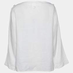 Pre Owned Max Mara White Linen Pocket Detail Top M