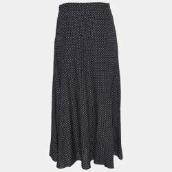 Max Mara Black Polka Dot Printed Silk Midi Skirt XS