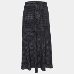 Max Mara Black Polka Dot Printed Silk Midi Skirt XS
