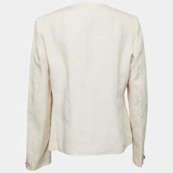 Max Mara Cream Linen Round-Neck Buttoned Blazer L