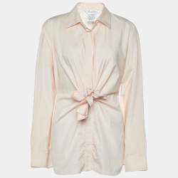 Max Mara Pink Cotton Tie Detail Button Front Shirt L