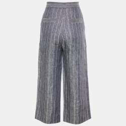 Pre Owned Max Mara Blue Striped Linen Wide Leg Trousers S