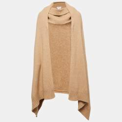 Max Mara Dark Beige Knit Wrap Dover Poncho One Size 