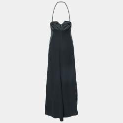 Pre Owned Max Mara Black Crepe & Satin Bustier Detail Maxi Dress M