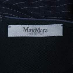 Pre Owned Max Mara Navy Blue Striped Draped Jersey & Crepe Sleeveless Midi Dress M