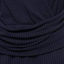 Pre Owned Max Mara Navy Blue Striped Draped Jersey & Crepe Sleeveless Midi Dress M