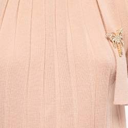 Pre Owned Max Mara Light Pink Wool Pleated Tie Neck Knit Top M