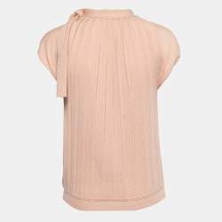 Pre Owned Max Mara Light Pink Wool Pleated Tie Neck Knit Top M