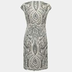 Pre Owned Max Mara Black Paisley Printed Cotton Wrap Effect Midi Dress M